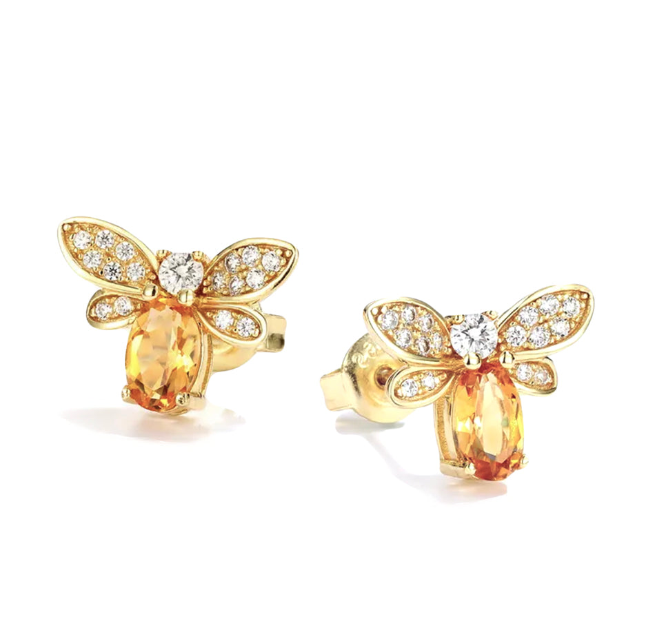 Citrine Bee Earrings – 18K Gold Plated Sterling Silver