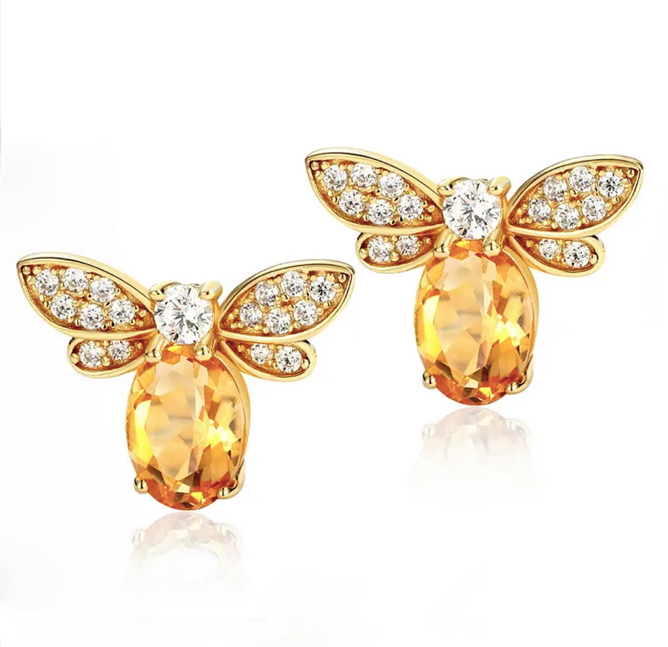 Citrine Bee Earrings – 18K Gold Plated Sterling Silver