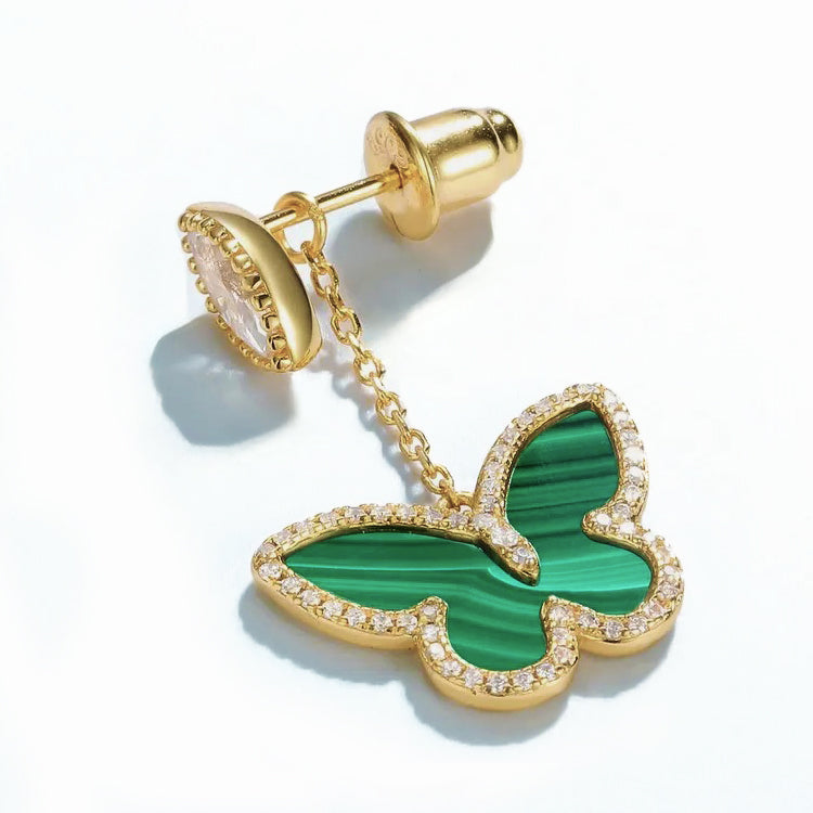 Earrings in gold-plated sterling silver malachite