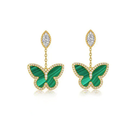 Earrings in gold-plated sterling silver malachite