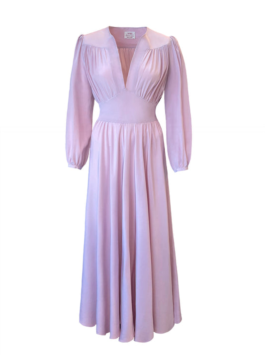 Long Sleeve Fine Silk Dress Hand Crafted - Moda de la Maria