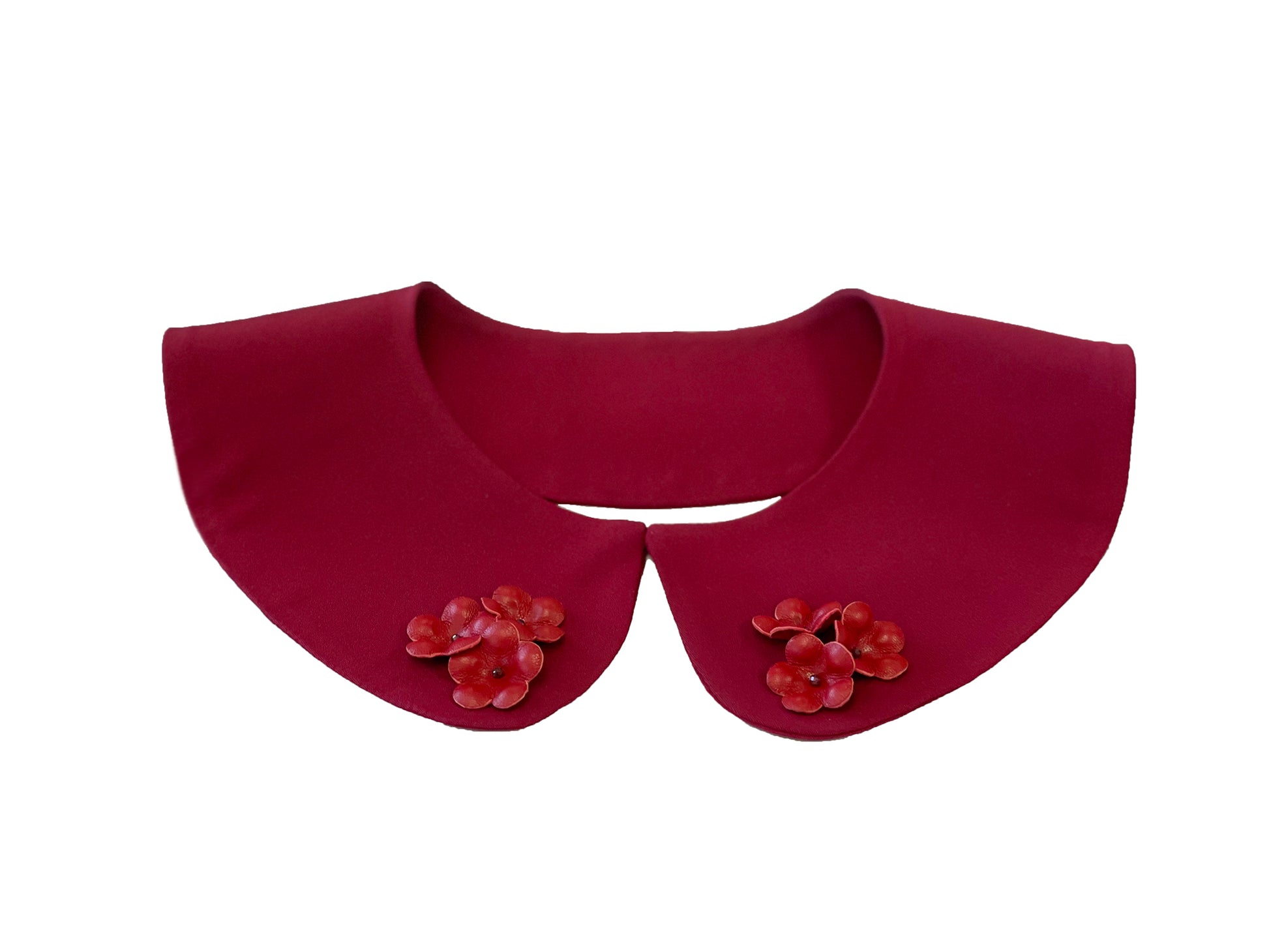 Red Silk Collar With Leather Flowers