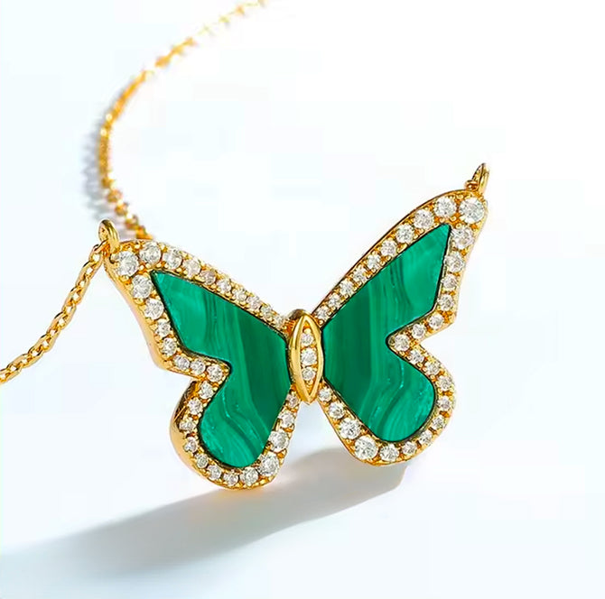Necklace 18K gold-plated sterling silver malachite