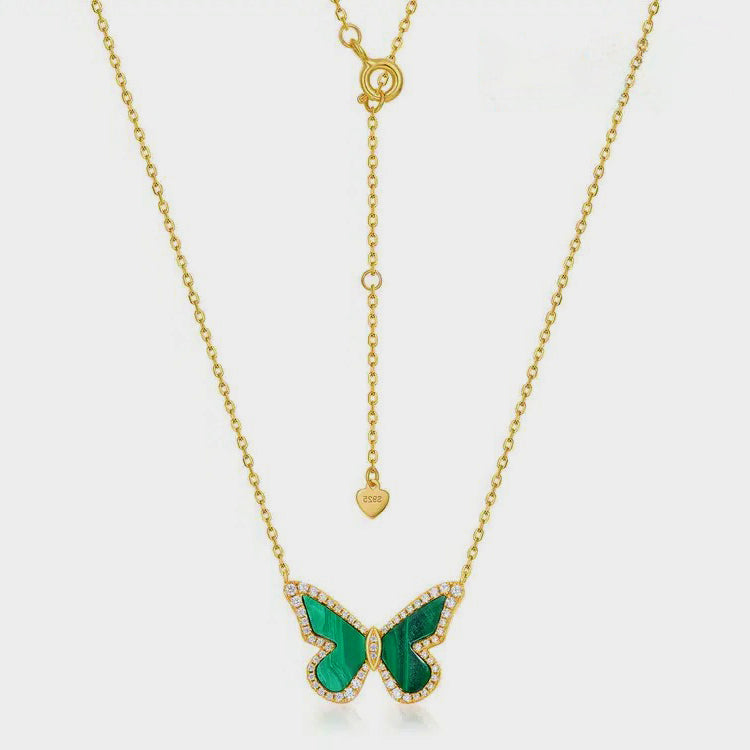 Necklace in gold-plated sterling silver malachite
