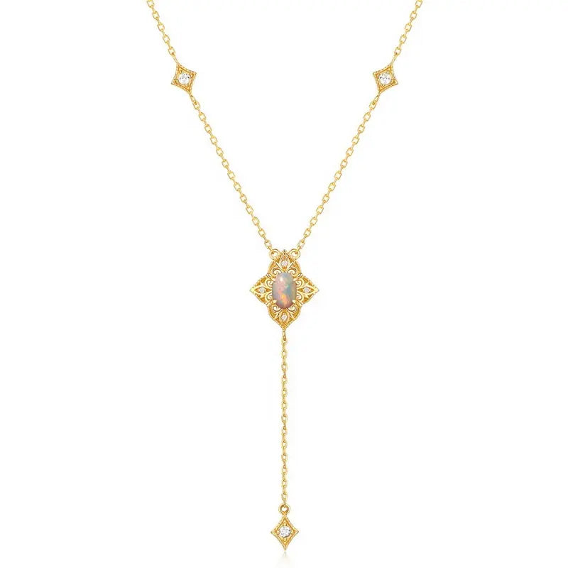 Opal Necklace Gold Plated Silver Sterling - Moda de la Maria.