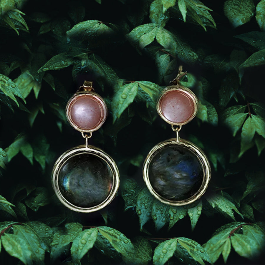 Pink Gold Plated  Labradorite Earrings