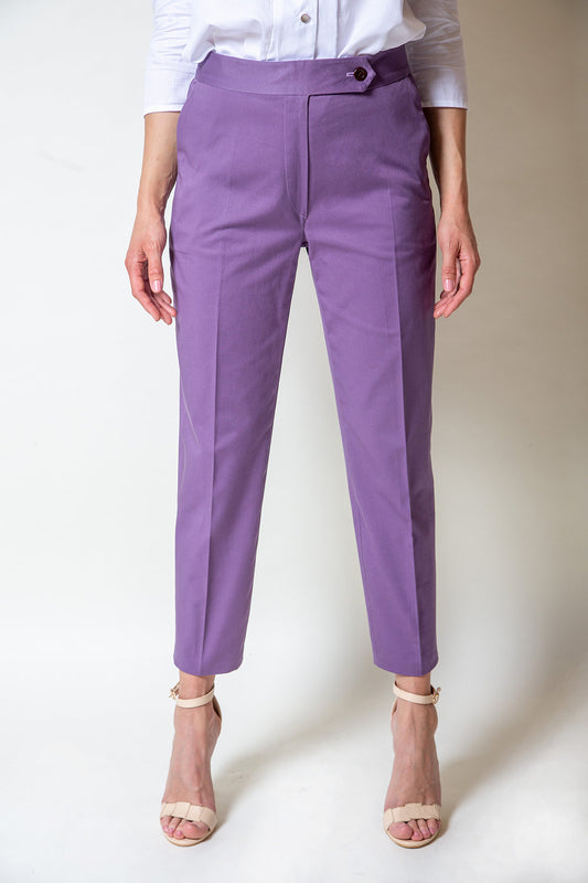 Mauve Cotton Trousers -Moda de la Maria.